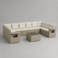 Divano da giardino angolare 260x200x75 cm rattan PE beige con cuscini e tavolino vetro struttura in alluminio