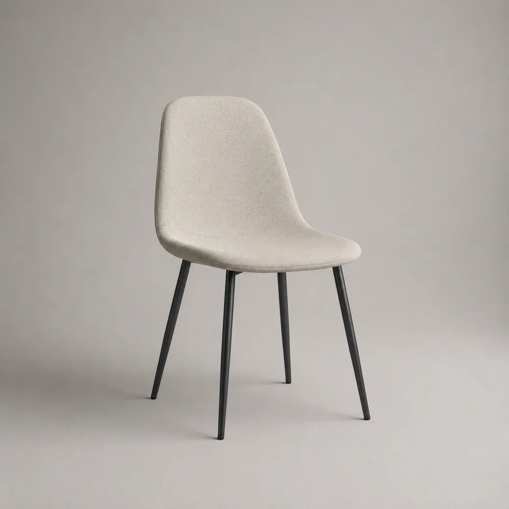 Sedia da pranzo imbottita in tessuto beige senza braccioli con gambe in metallo nero 50x55x80 cm