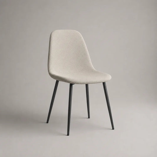 Sedia da pranzo imbottita in tessuto beige senza braccioli con gambe in metallo nero 50x55x80 cm