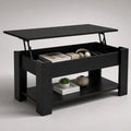 Tavolino da caffè rettangolare con piano sollevabile in MDF melaminico nero con vano contenitore e ripiano inferiore 100 x 55 x 45 cm