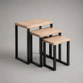Set di 3 tavolini da caffè rettangolari impilabili in MDF impiallacciato rovere con struttura in acciaio verniciato nero 50 x 35 x 60 cm 45 x 32 x 50 cm 40 x 30 x 40 cm