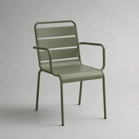 Sedia da giardino 55x60x85 cm acciaio verniciato verde oliva con braccioli e schienale a doghe