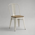 Sedia da pranzo in metallo verniciato bianco con seduta in legno massello stile industriale 45 x 50 x 85 cm