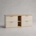 Mobile bagno a terra in MDF con piano effetto rovere naturale cassetti scanalati e vano centrale aperto 140 cm x 45 cm x 60 cm